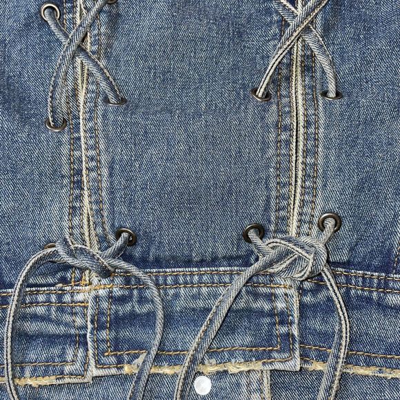 Free People XS Denim Festival Vest with Lace-up Back Detail - Picture 5 of 6